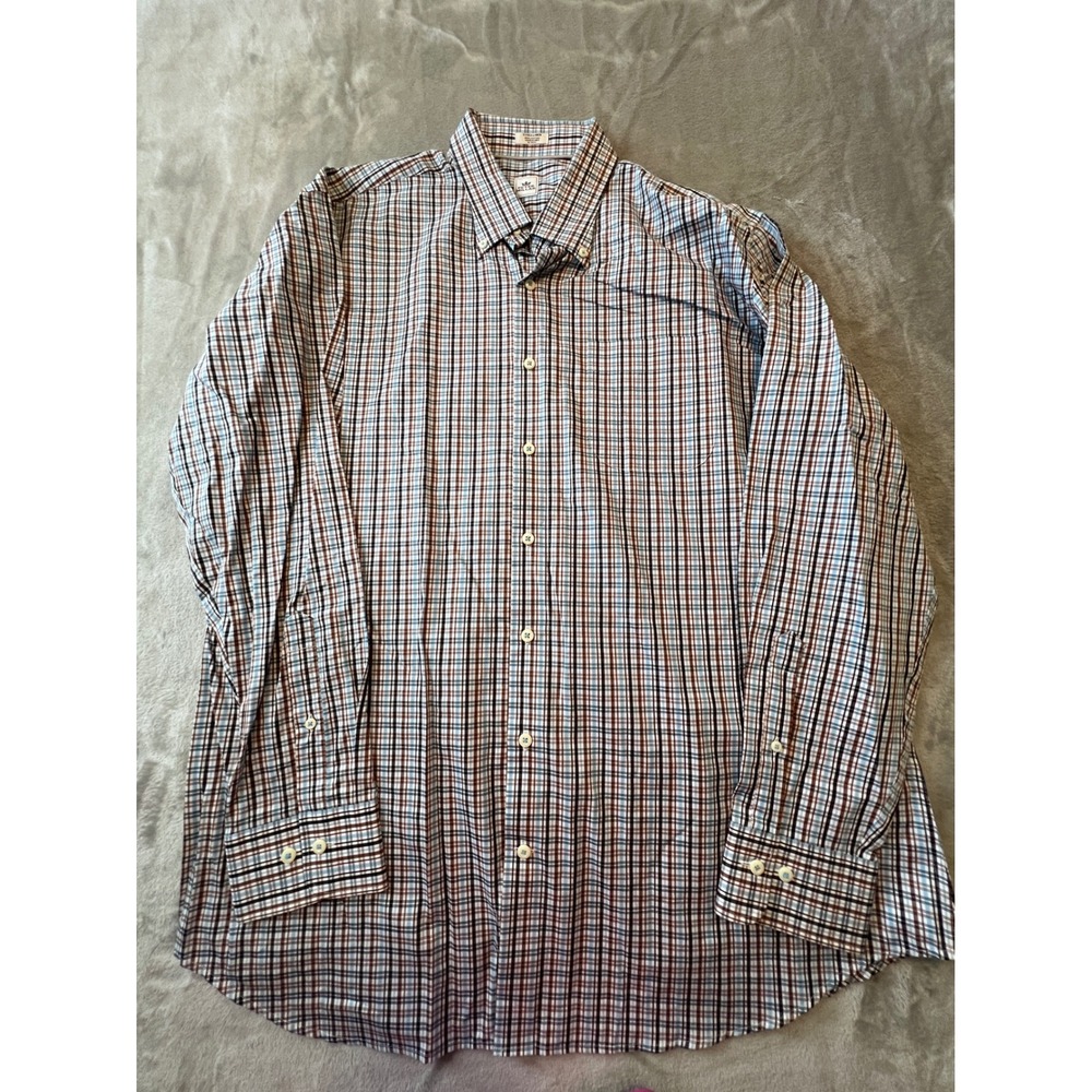 Peter Millar Button Down Shirt Mens XL Multicolor Plaid Cotton Long‎ Sleeve